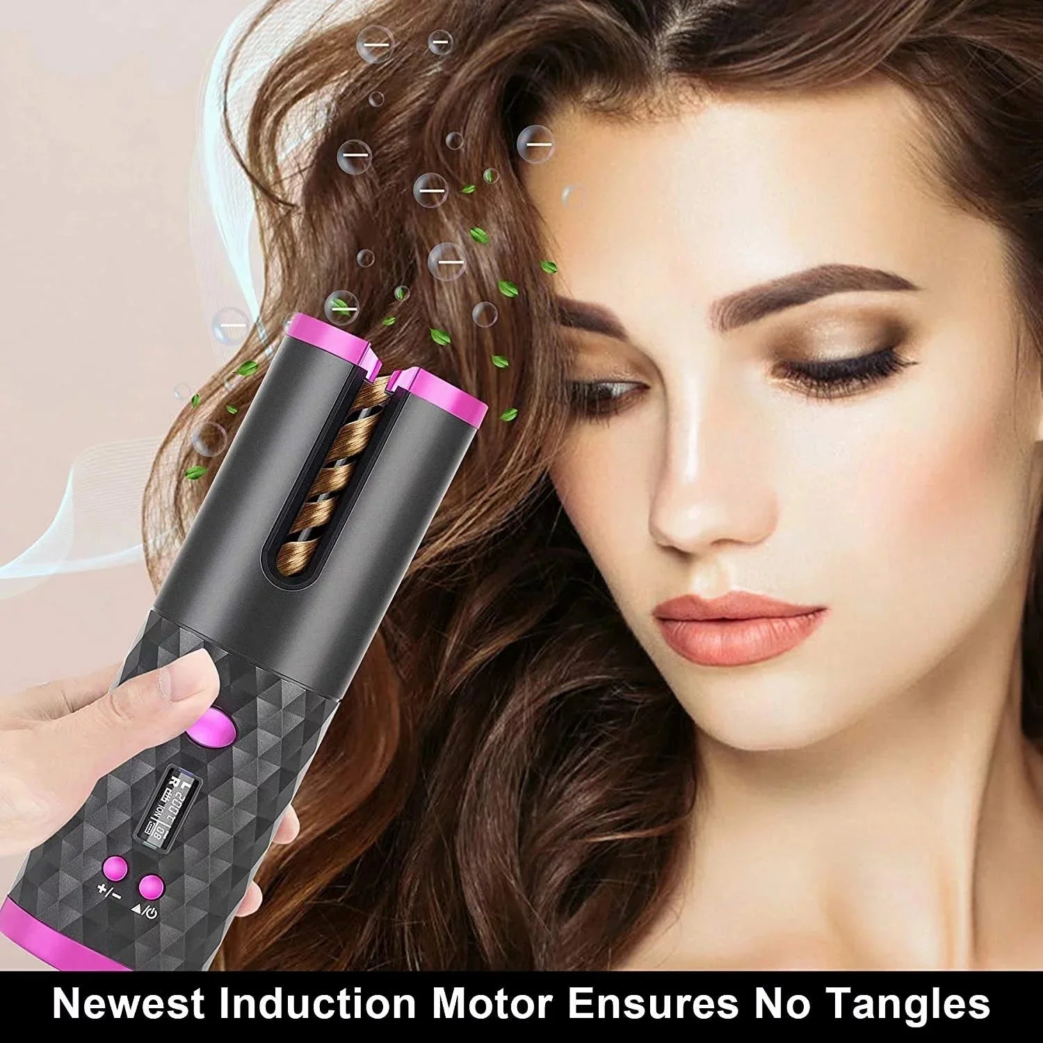 Portable Automatic Hair Curler, Ceramic Rotating Wireless Auto Curling Iron Wand,  Portable USB Rechargeable Spin Curler for Hair Styling (Black)
