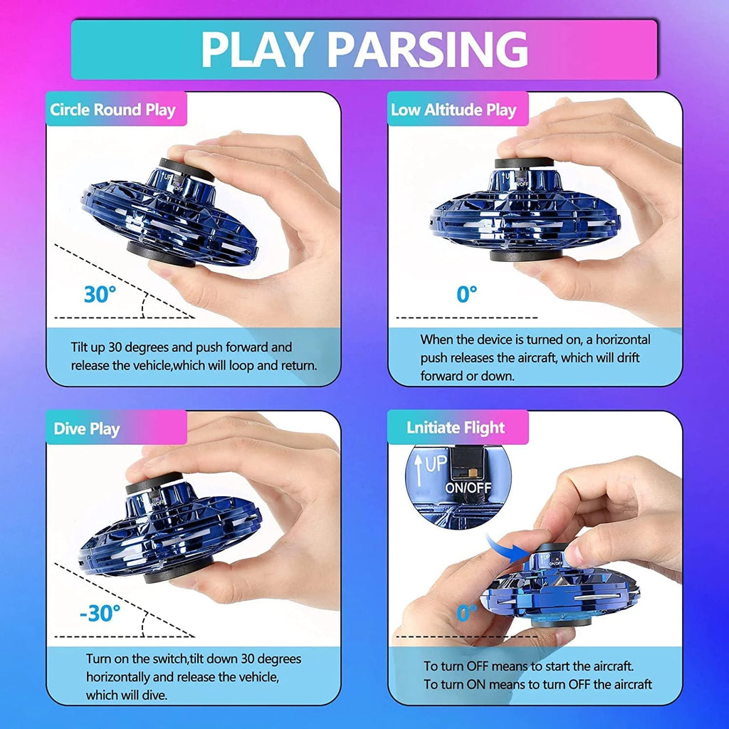 Flying Spinner Toy, Mini Flying Ball Toys,With 360 Fly Rotating UFO Fun Toy LED Light Flying Fidget Spinner Orb for Girls Boys Adult Indoor Outdoor,Blue