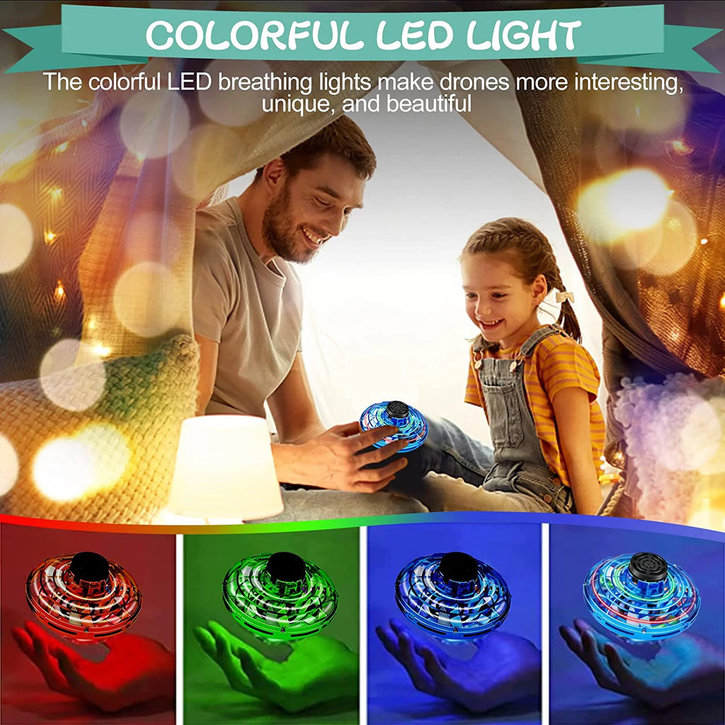 Flying Spinner Toy, Mini Flying Ball Toys,With 360 Fly Rotating UFO Fun Toy LED Light Flying Fidget Spinner Orb for Girls Boys Adult Indoor Outdoor,Blue