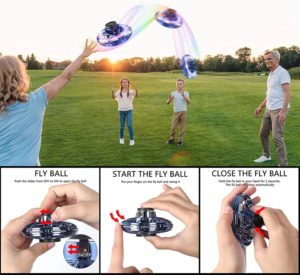 Flying Spinner Toy, Mini Flying Ball Toys,With 360 Fly Rotating UFO Fun Toy LED Light Flying Fidget Spinner Orb for Girls Boys Adult Indoor Outdoor,Blue
