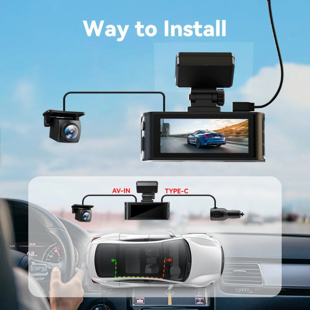Dash Cam Front and Rear, Dash Cam 4K with Wifi & GPS, 4K/2.5K Front+1080P Rear Dashcam, Dash Camera with Night Vision, 3.18'' LCD Screen, Loop Recording, Black